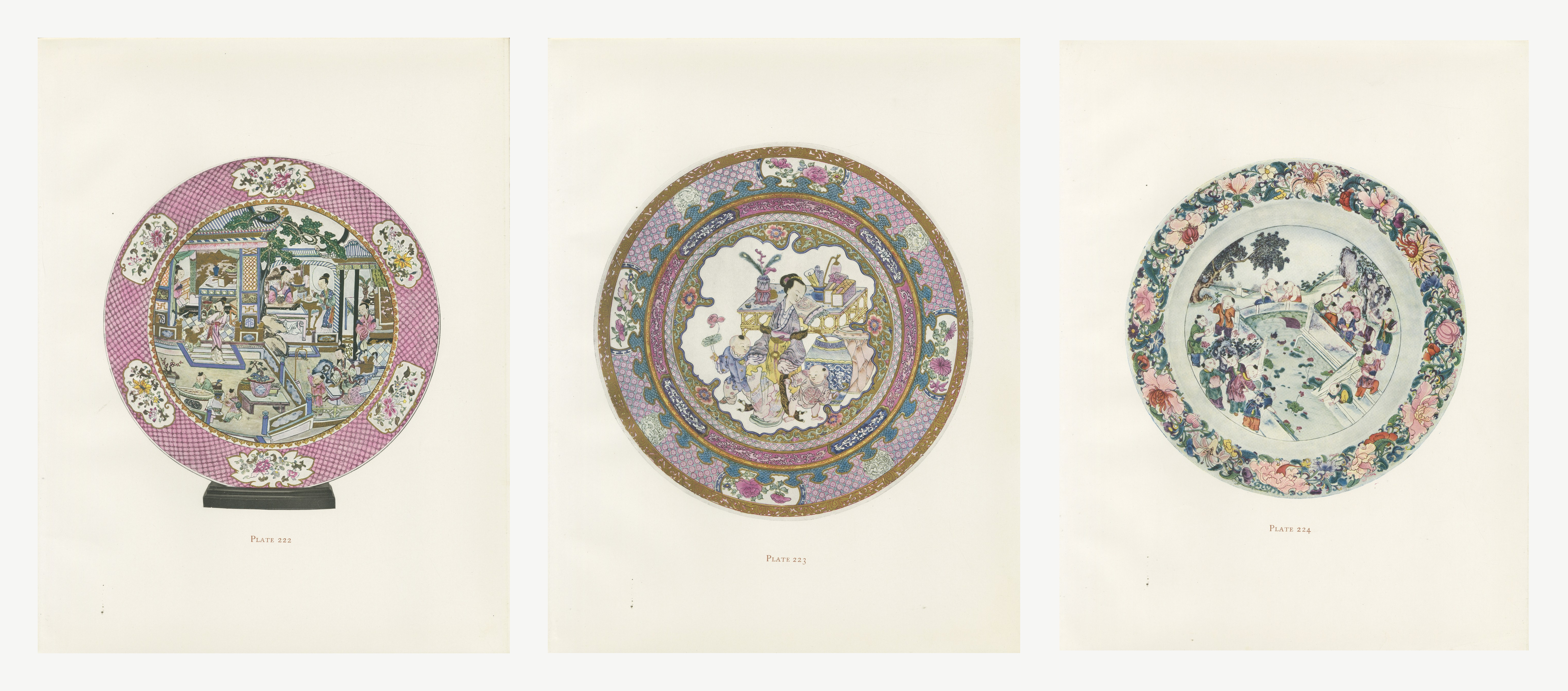 Famille Rose Plates and Dishes, Three Yung-ching Color Plates, 1911