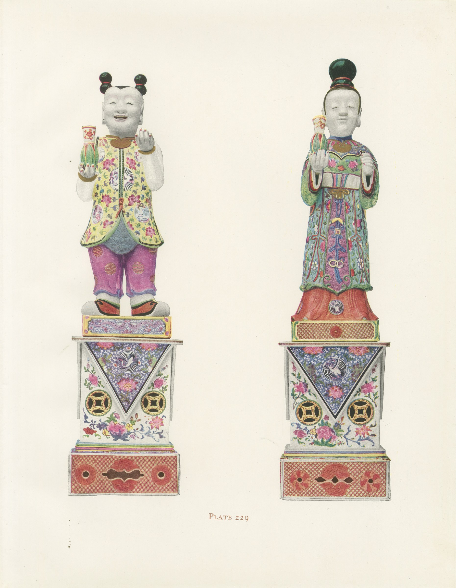 Milo Fo and Kuan Yin, Chinese Kien-lung Buddhist Figures, Color Plate, 1911