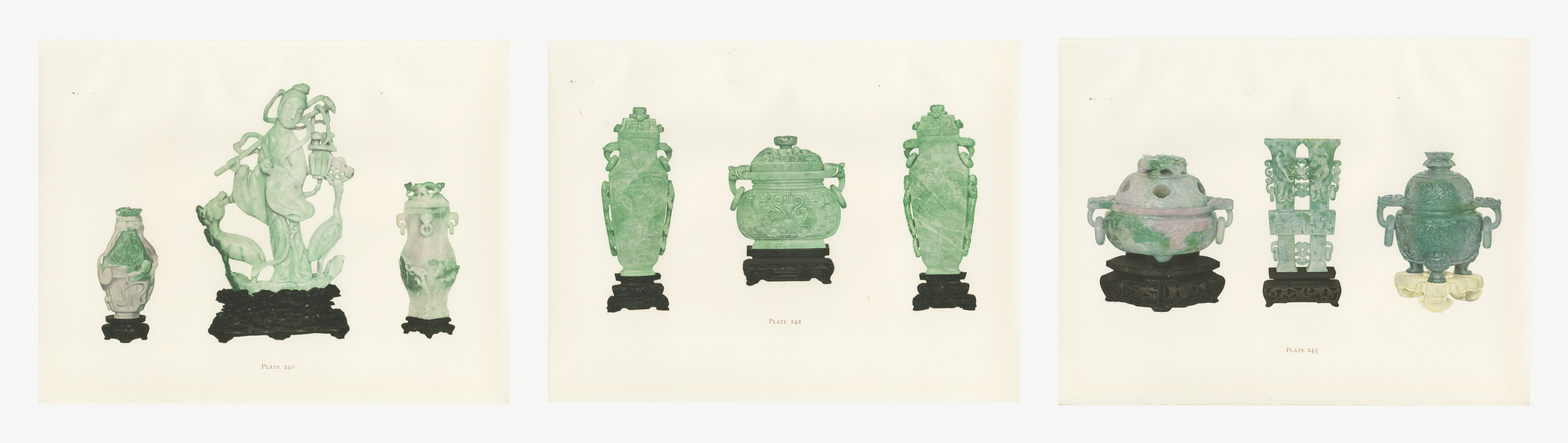 Green Jade Vases and Incense Burners, Three Kien-lung Plates, 1911