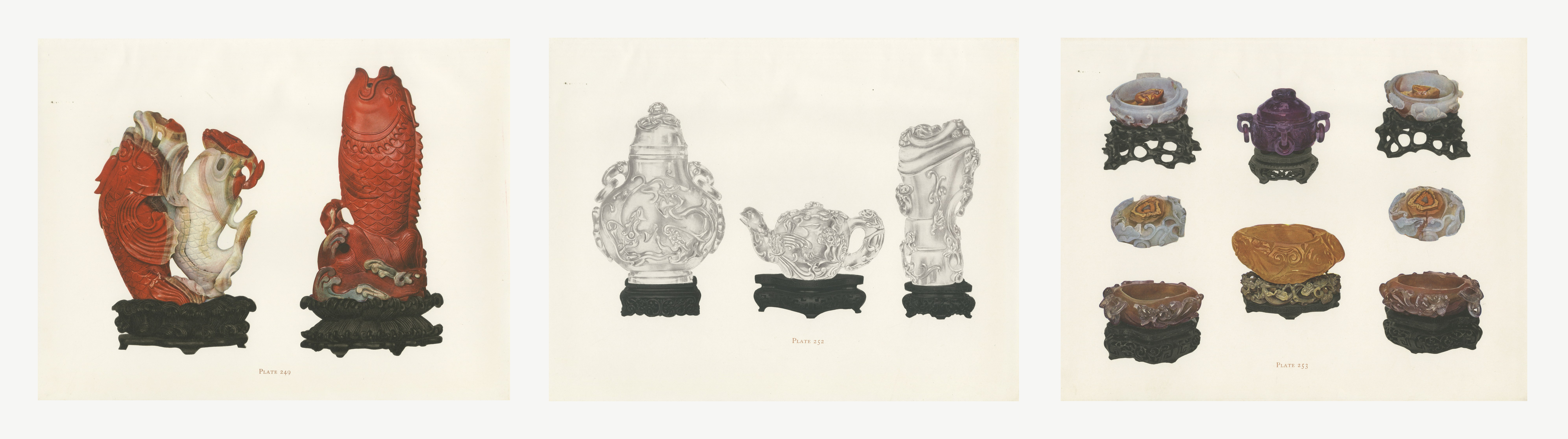 Agate Fishes, Rock Crystal and Chalcedony, Three Hard Stone Plates, 1911