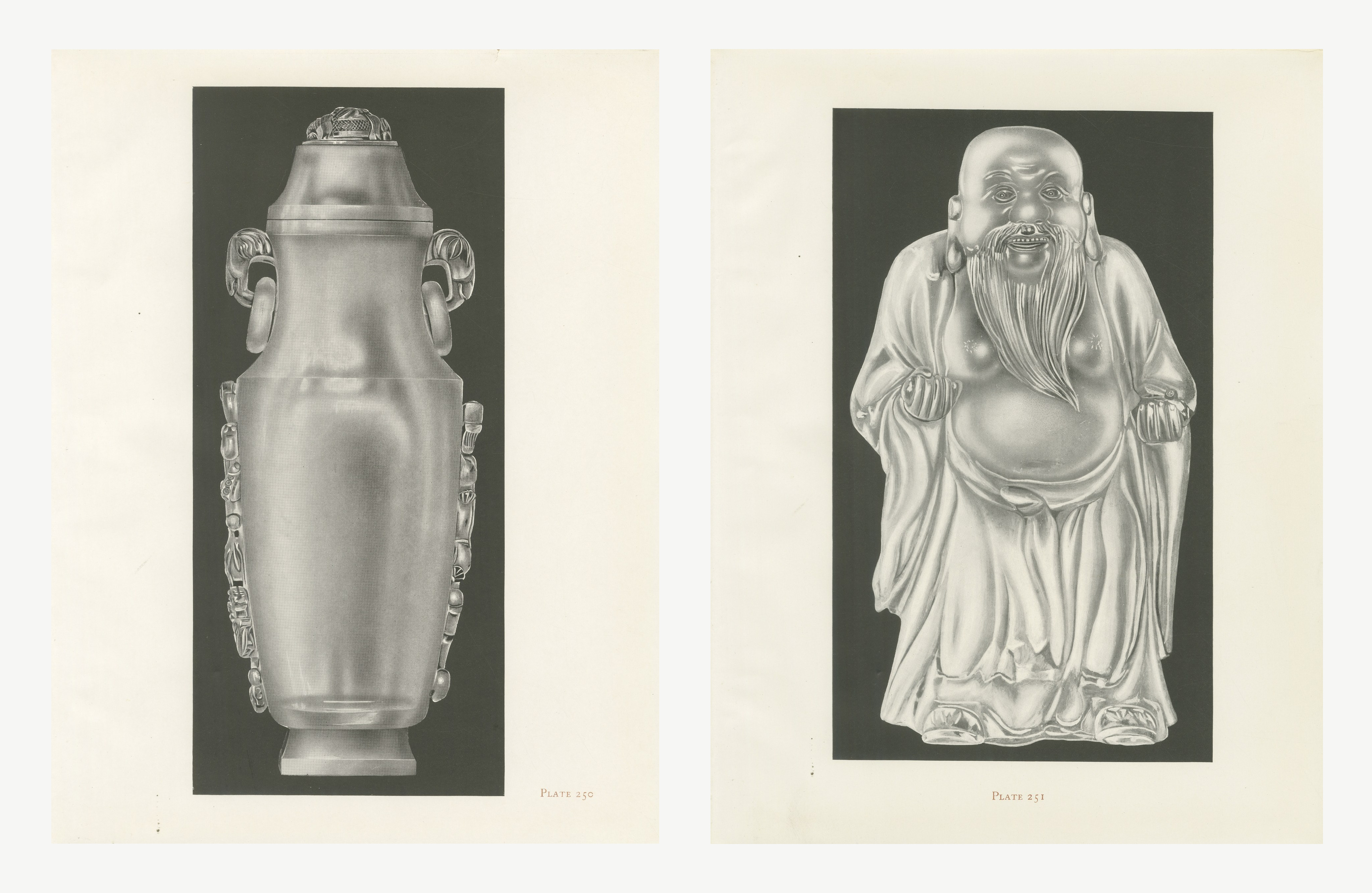 Rock Crystal on Black, Pu-tai and a Dragon Vase, Two Plates, 1911