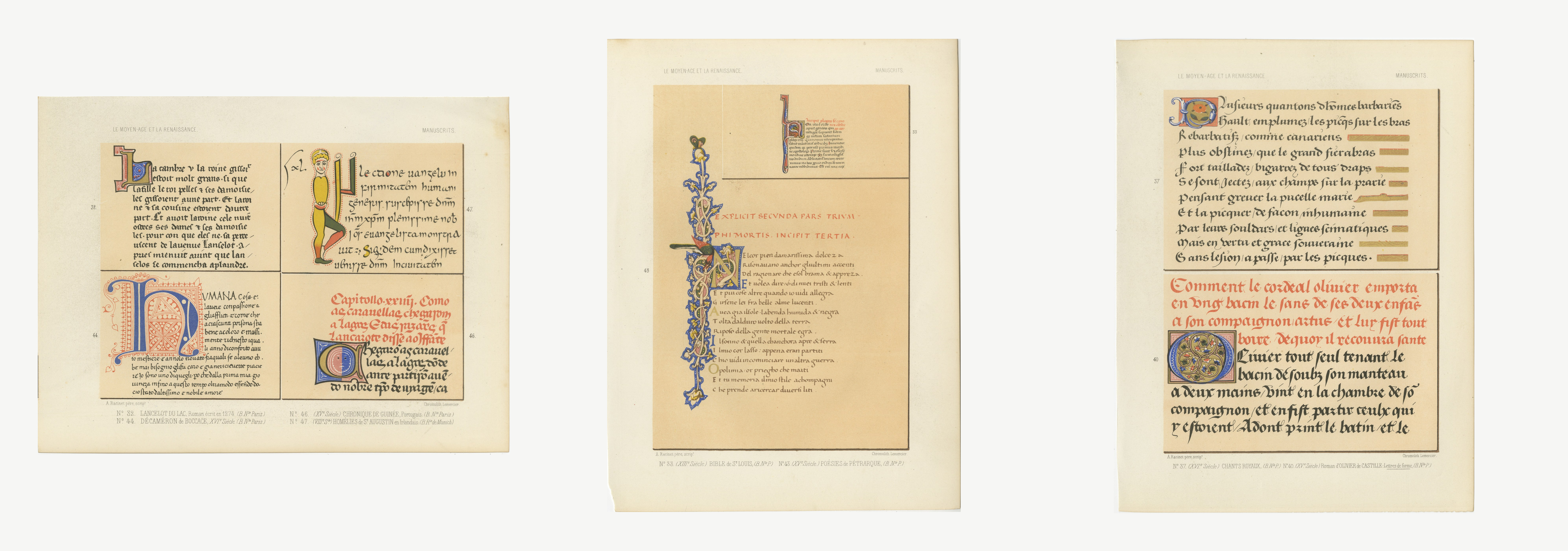 Lancelot, Petrarch and the Decameron, Three Antique Prints, 1849