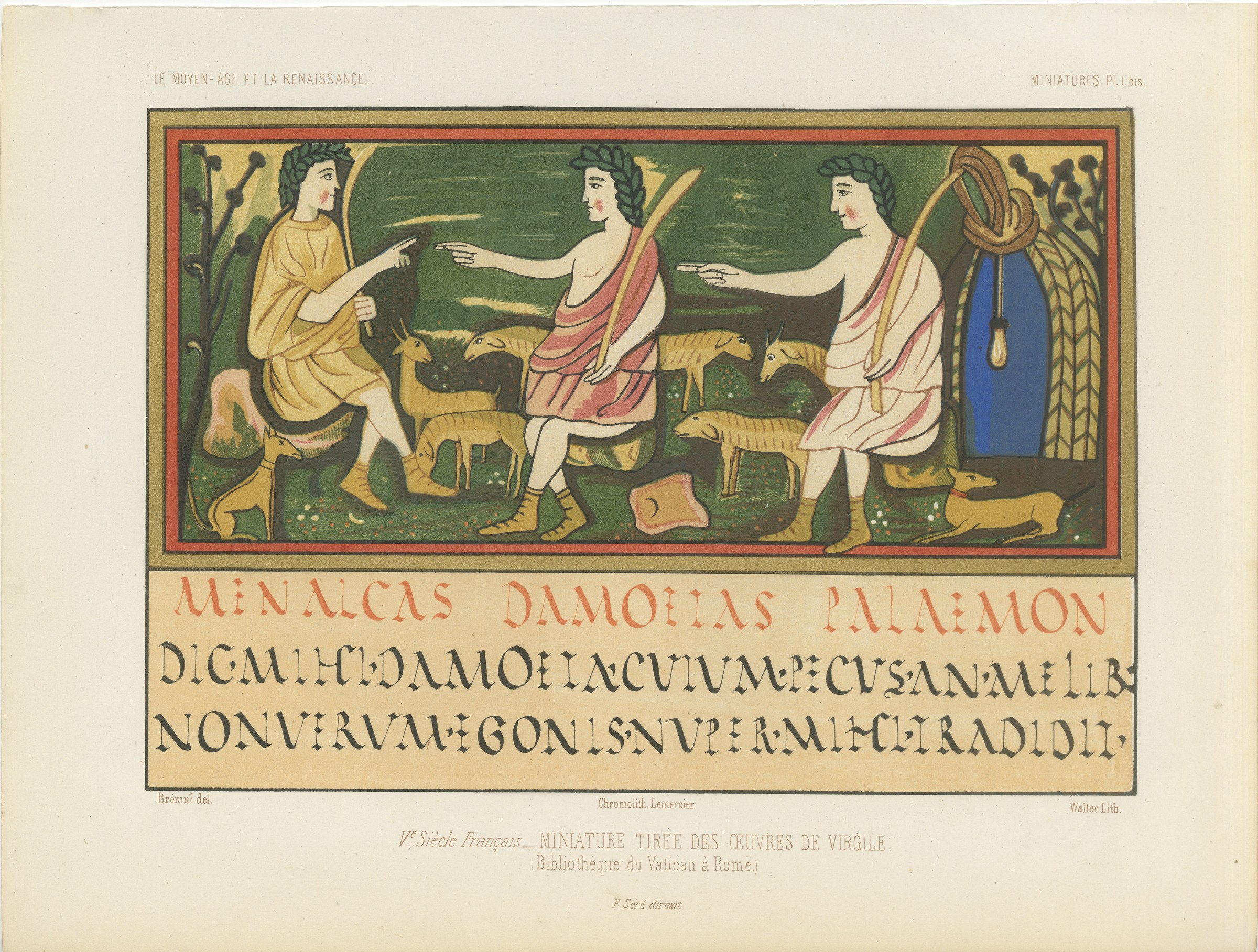 Miniature from the Vatican Virgil, Antique Chromolithograph, 1849