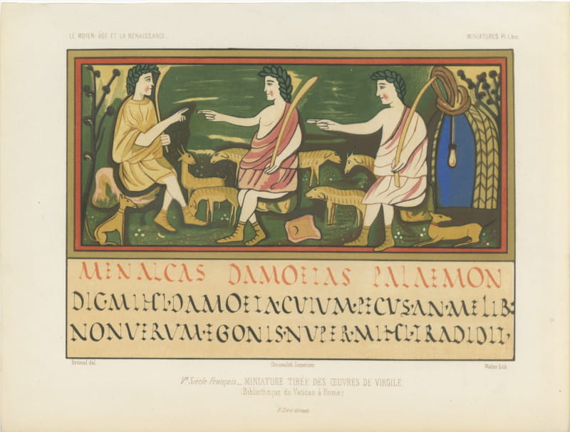 Miniature from the Vatican Virgil, Antique Chromolithograph, 1849
