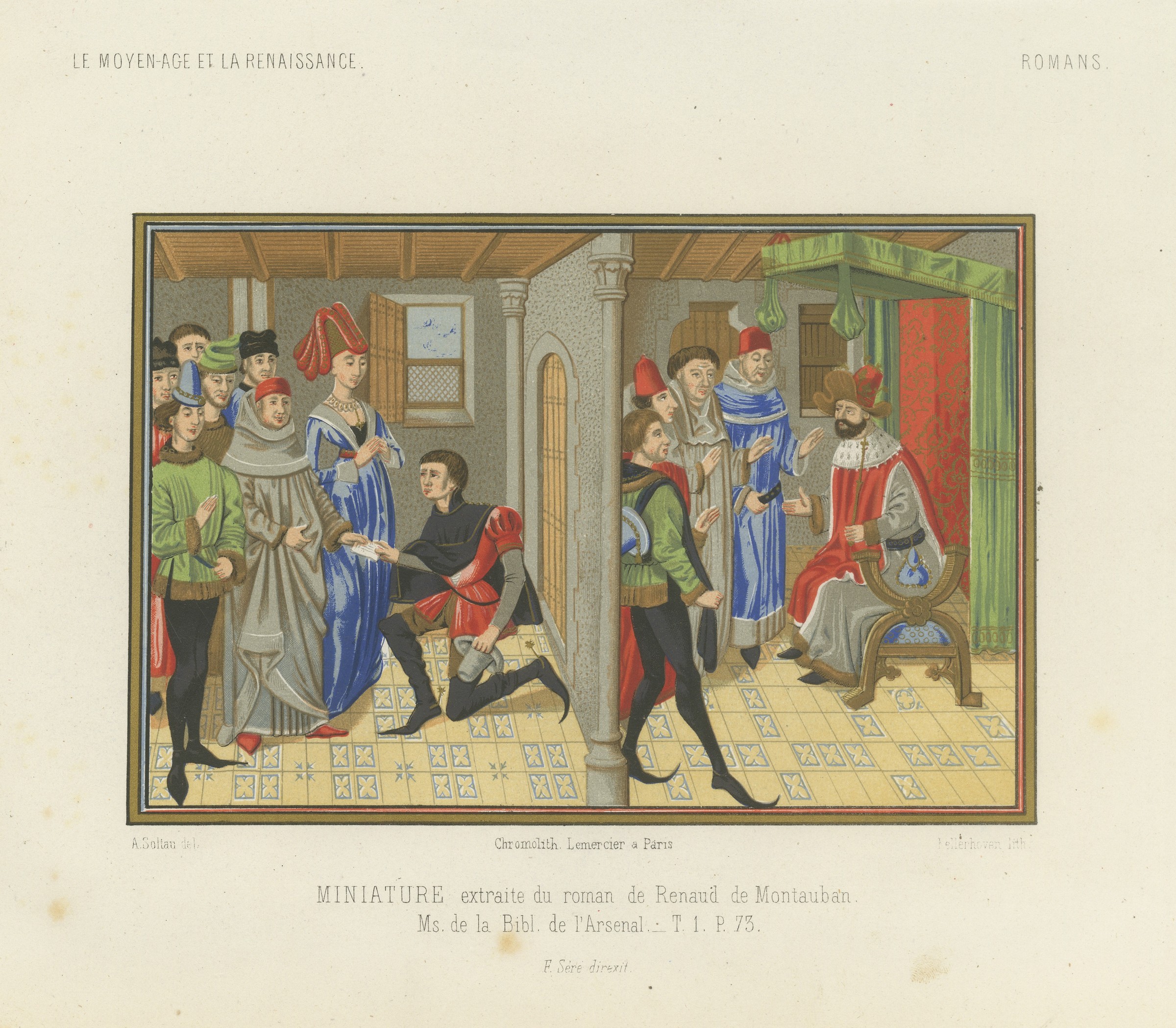 Renaud de Montauban, Medieval Romance Miniature, Antique Print, 1849