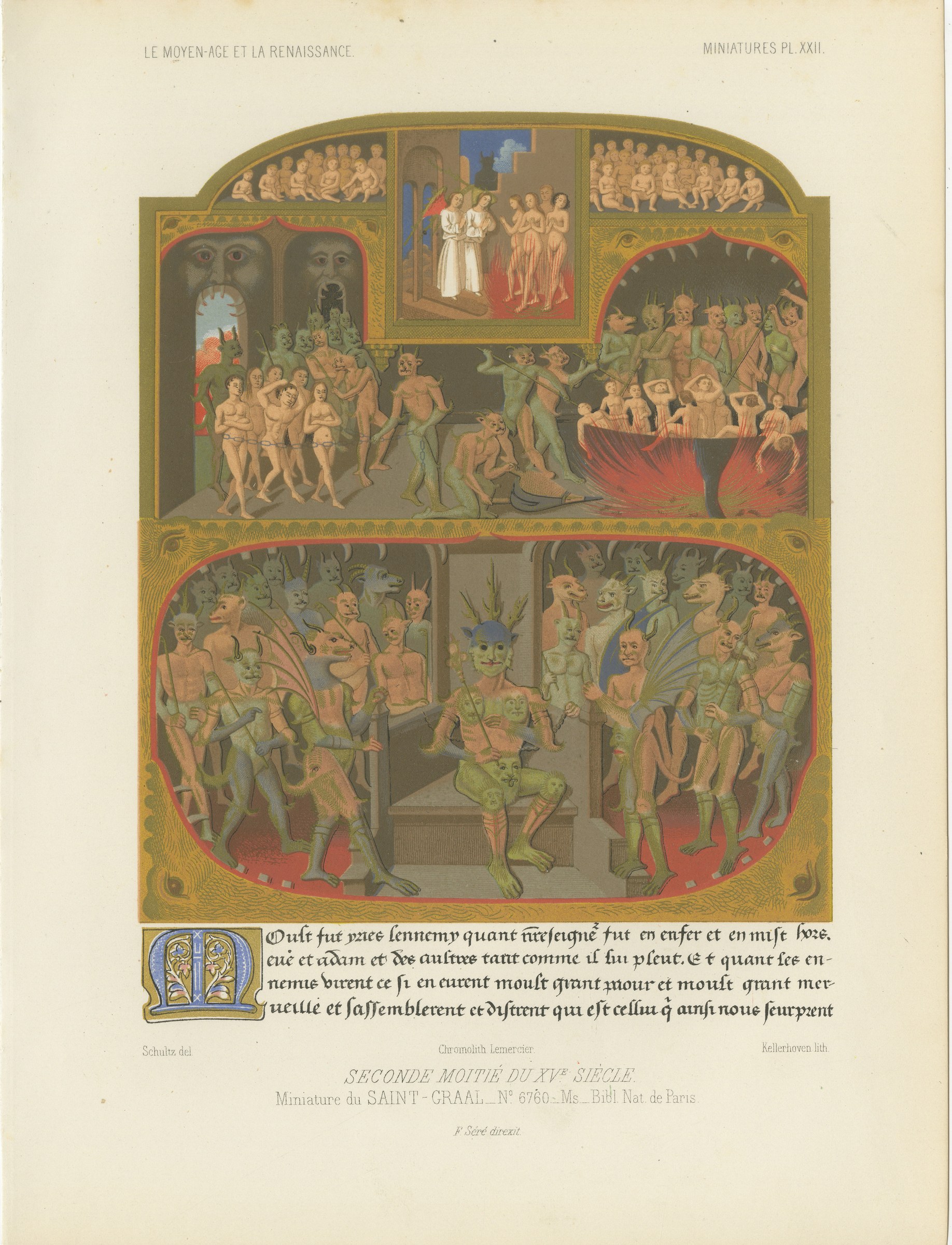 Miniature from the Holy Grail Romance, Antique Print, 1849