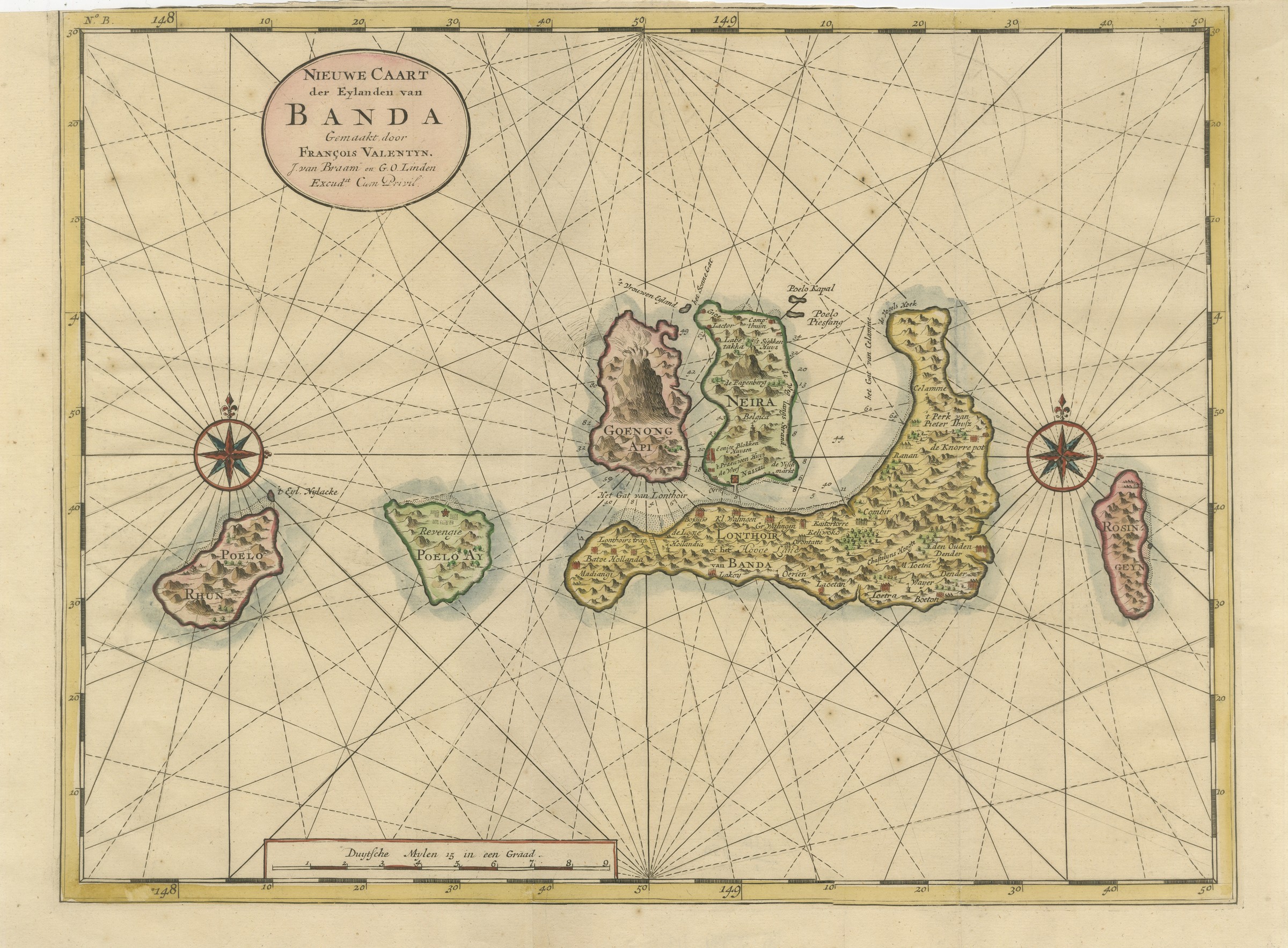 Valentijn Sea Chart of the Banda Nutmeg Islands with Poelo Rhun, 1726