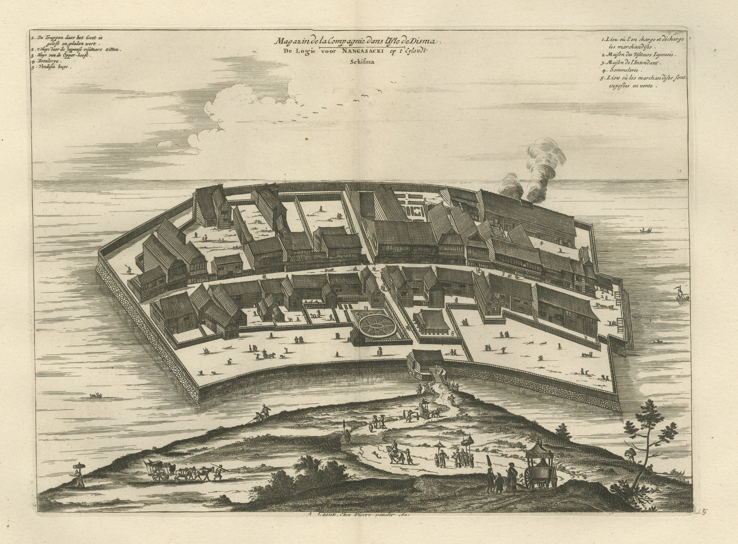 Deshima in Nagasaki Harbor, van der Aa Bird's-Eye View, circa 1710