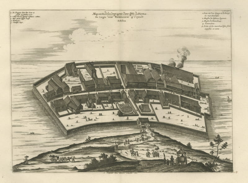 Deshima in Nagasaki Harbor, van der Aa Bird's-Eye View, circa 1710