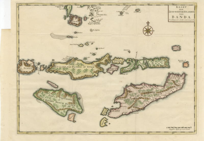 Hand-Colored Chart of Timor, Solor and the Southwest Banda Islands, 1726