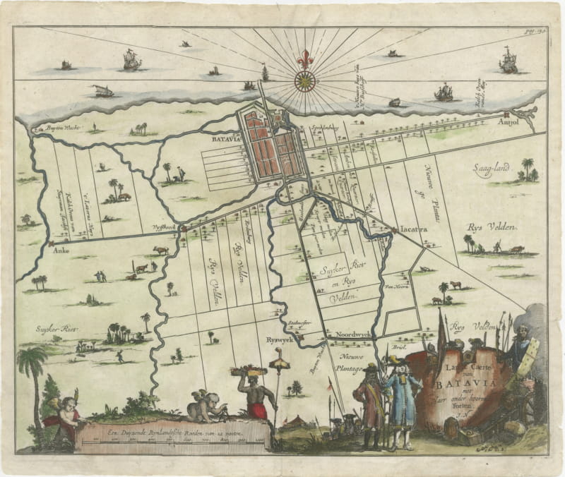 Walled Batavia and Its Outlying Forts, Dutch Engraved Plan, circa 1715