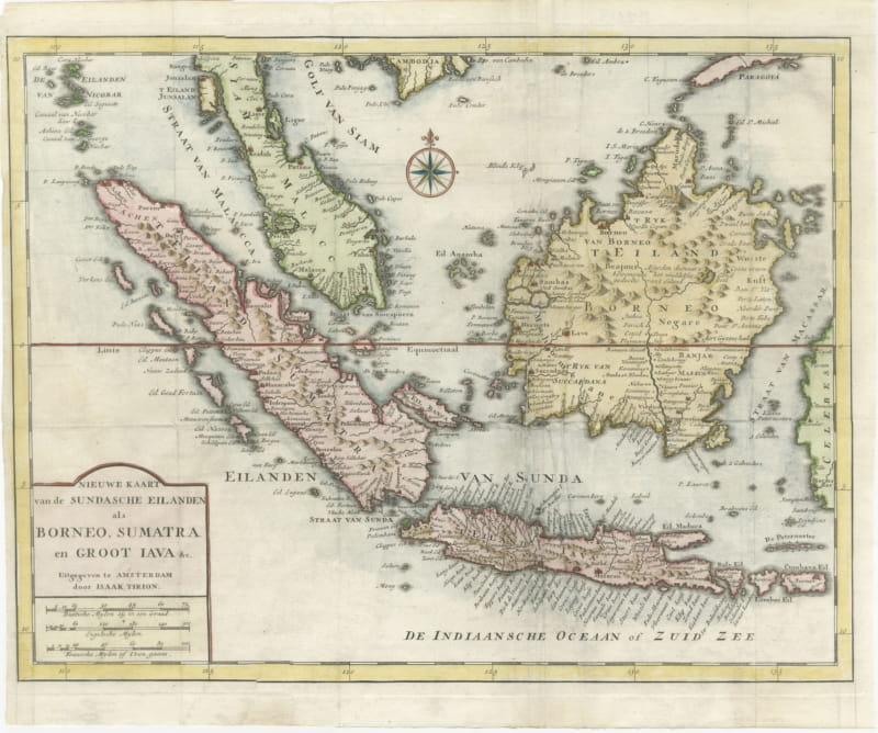 Tirion Map of Borneo, Sumatra and Java with the Strait of Sunda, circa 1755
