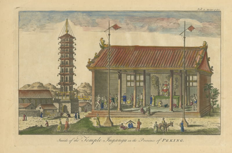 Inside the Temple of Jugangu at Peking, Hand-Colored Plate, circa 1747