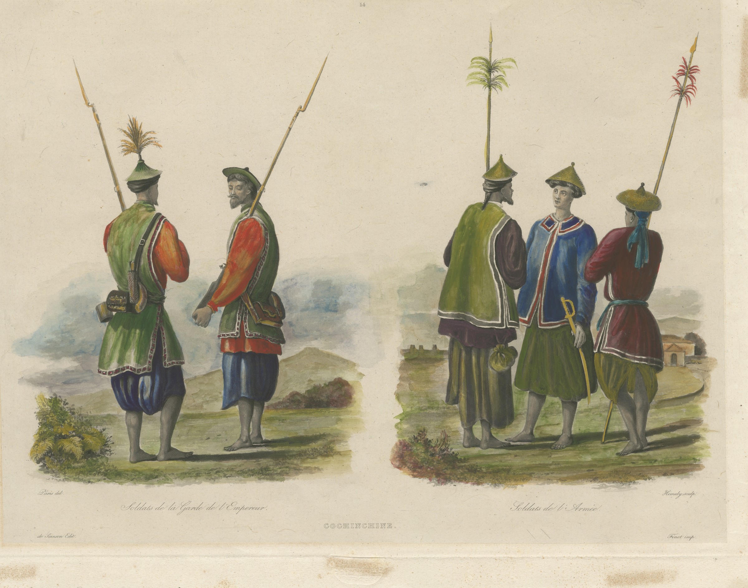 Imperial Guards and Soldiers of Cochinchine, Voyage Plate, circa 1835