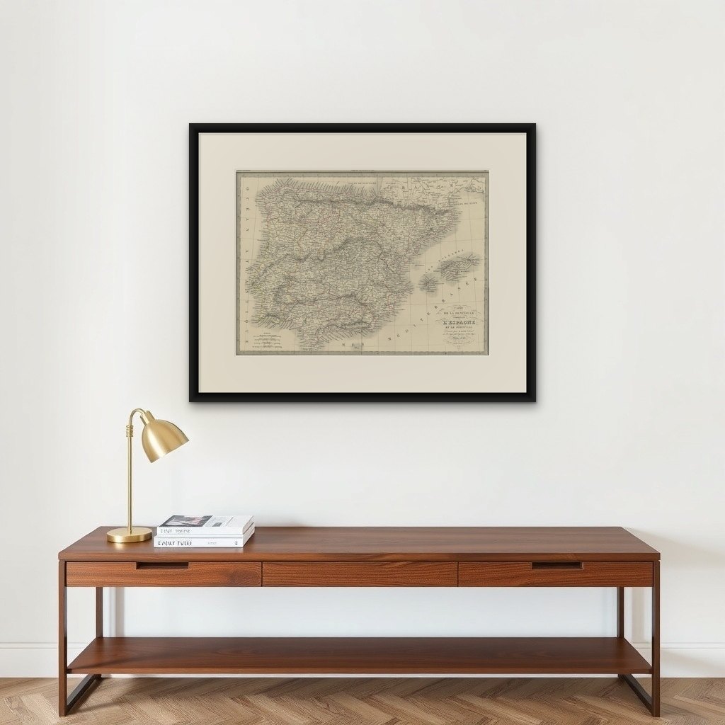 Antique Map of Spain and Portugal by Pierre M. Lapie, 1842, Wall Art