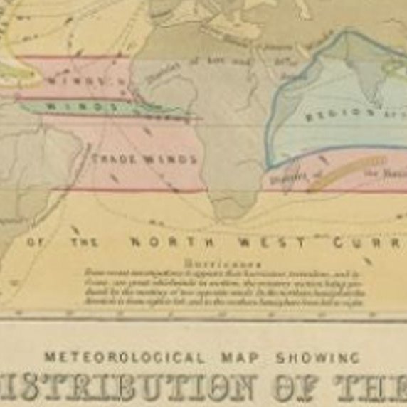 Antique Map of the Distribution of Air and Rain by Reynolds, 1843