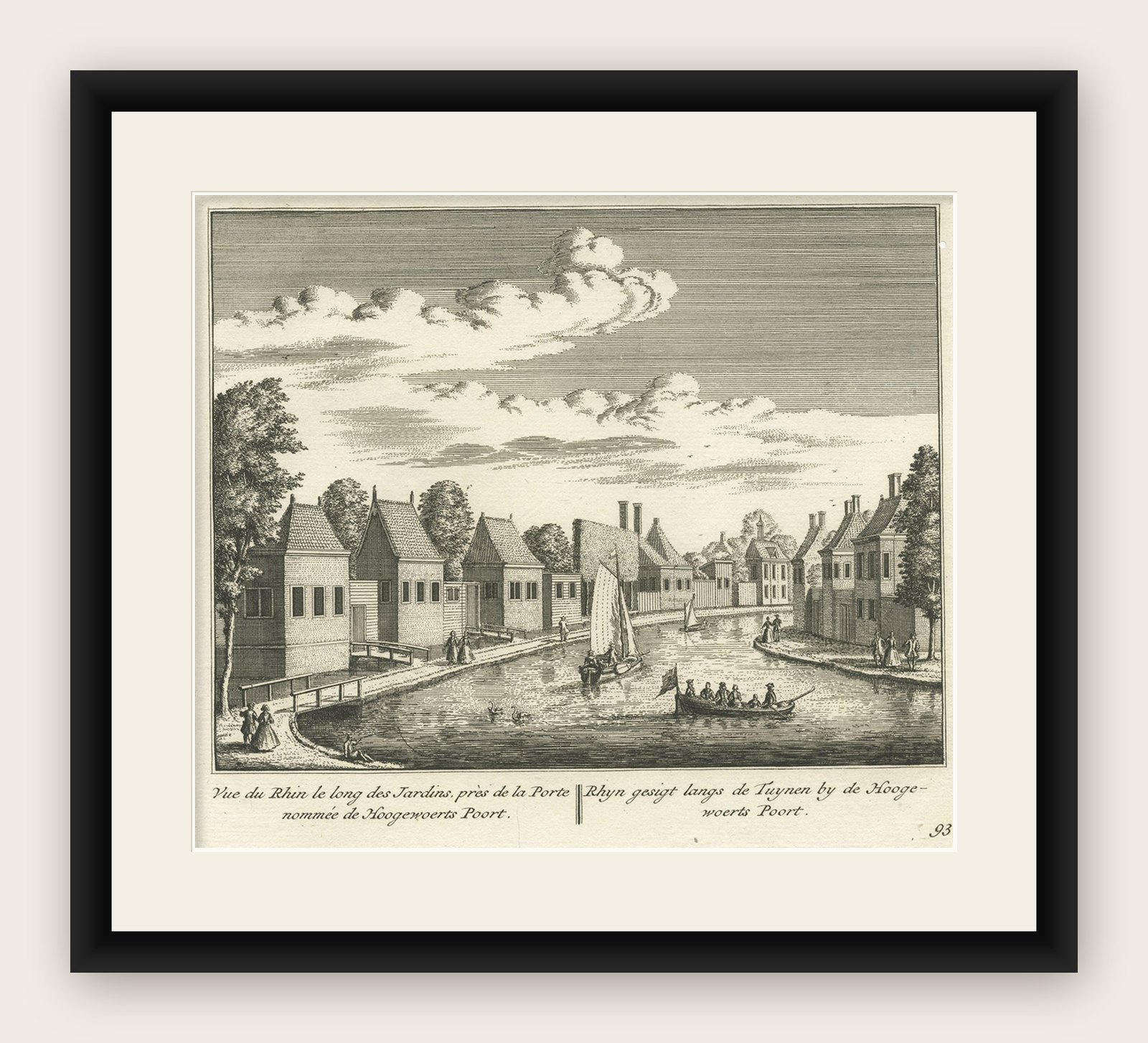 Antique Print of the Rhine River, Leiden, The Netherlands, c.1800