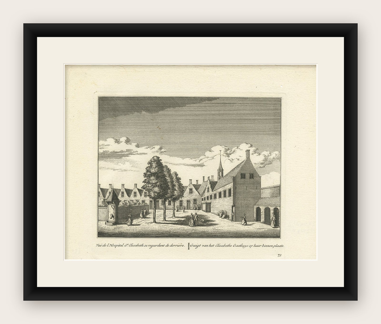 Antique Print of the Elisabeth Hospital of Leiden the Netherlands, circa 1800