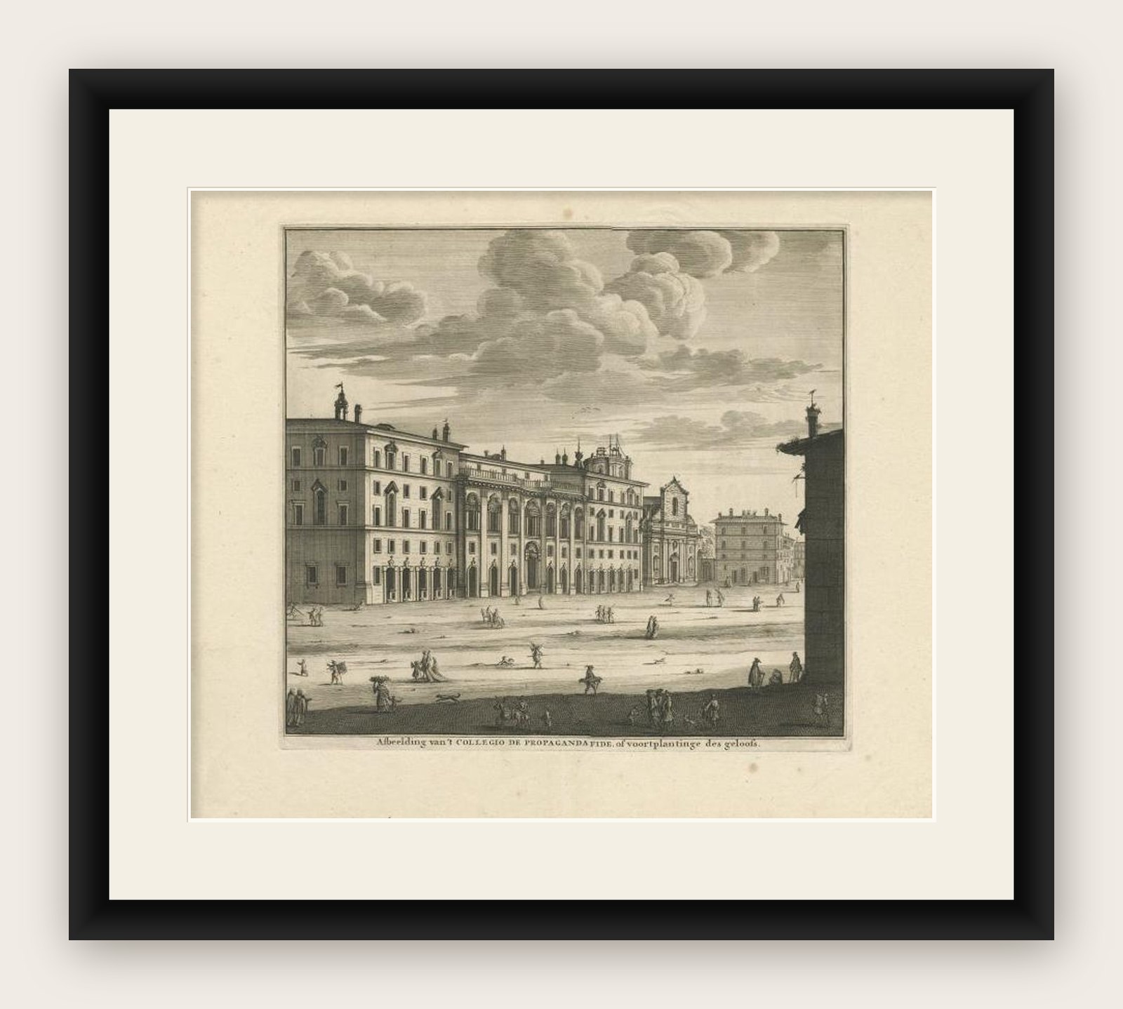 Antique Print Depicting the Collegio Di Propaganda Fide in Rome, 1704