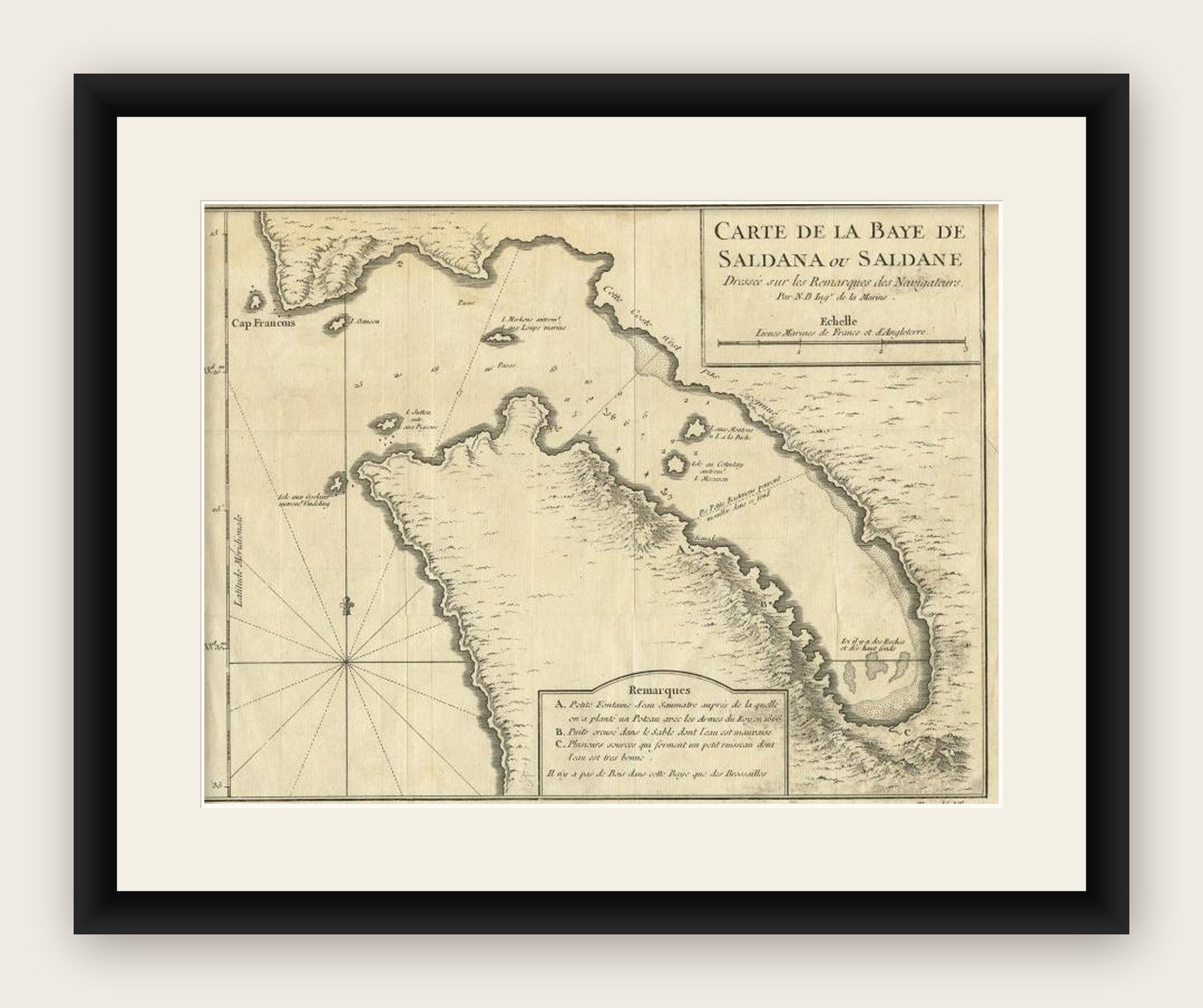 Antique Map of Saldanha Bay 'Near Cape Town, South Africa' by Bellin, 1750