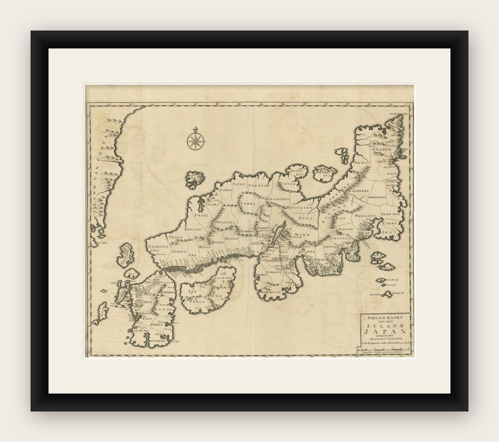 Rare Antique Map of Japan with Place Names Given in Dutch Nomenclature, 1726