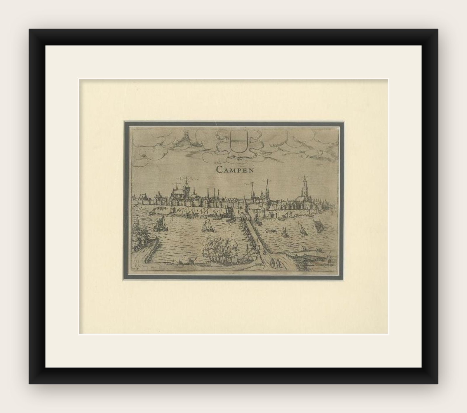 Antique Print of the City of Kampen in the Netherlands by Guicciardini, c1619