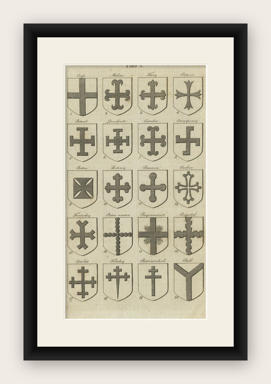 Antique Print of Heraldry Crosses in England, c.1820