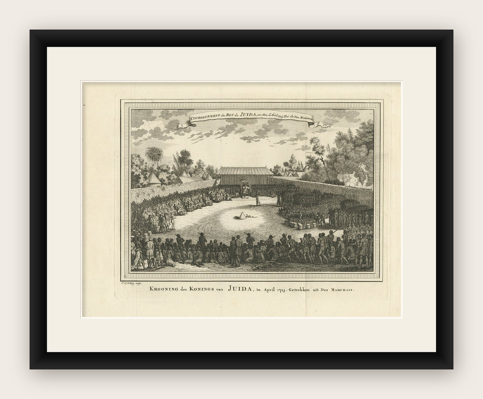 Antique Print of the Coronation of the King of Ouidah in Africa, 1748