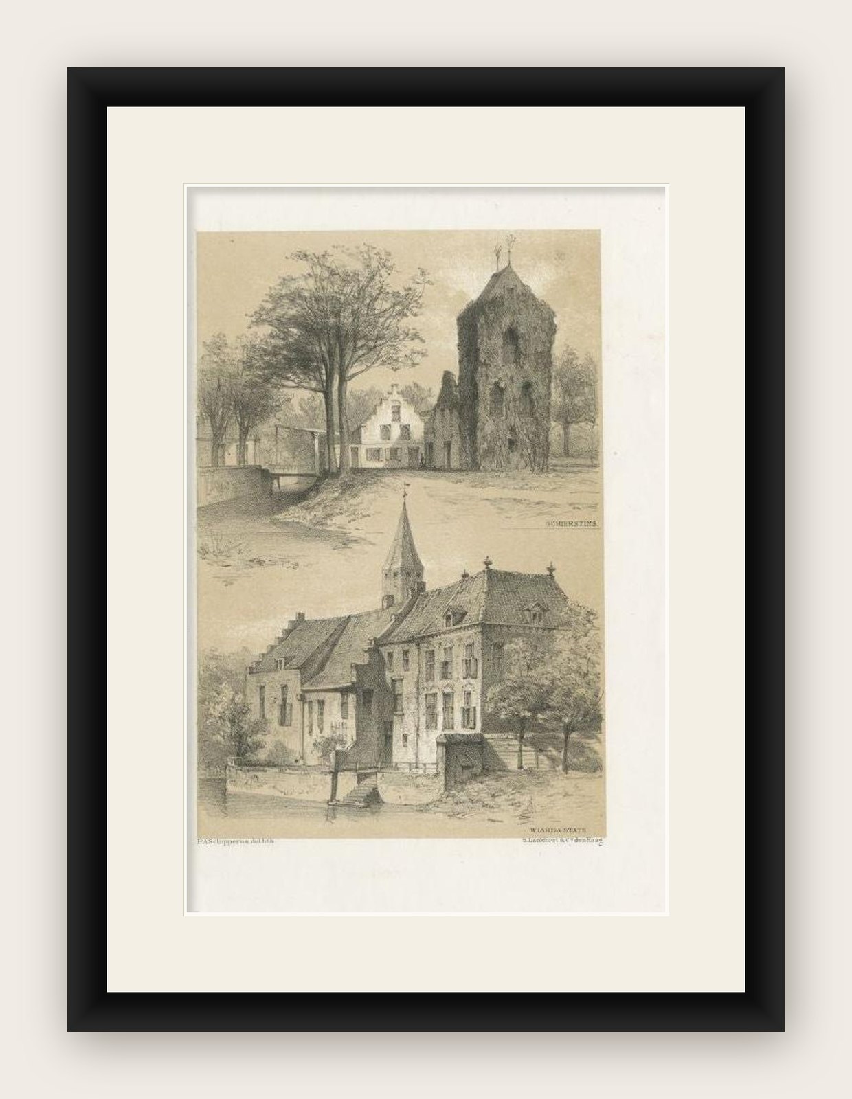 Antique Print of Schierstins and Wiarda State, Friesland, the Netherlands, 1888