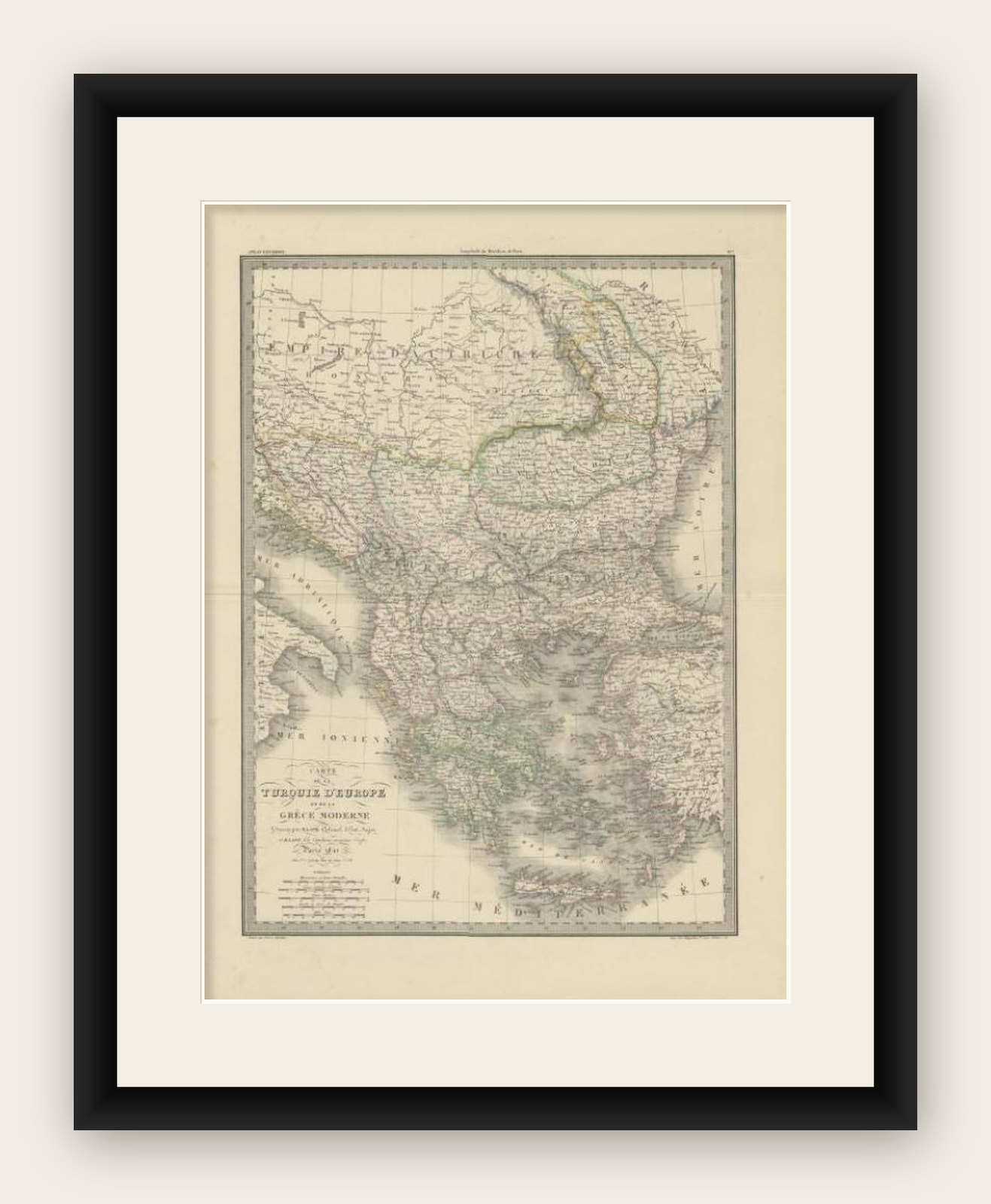 Antique 1842 Map of Turkey and Greece by Pierre M. Lapie, 68x50.5 cm