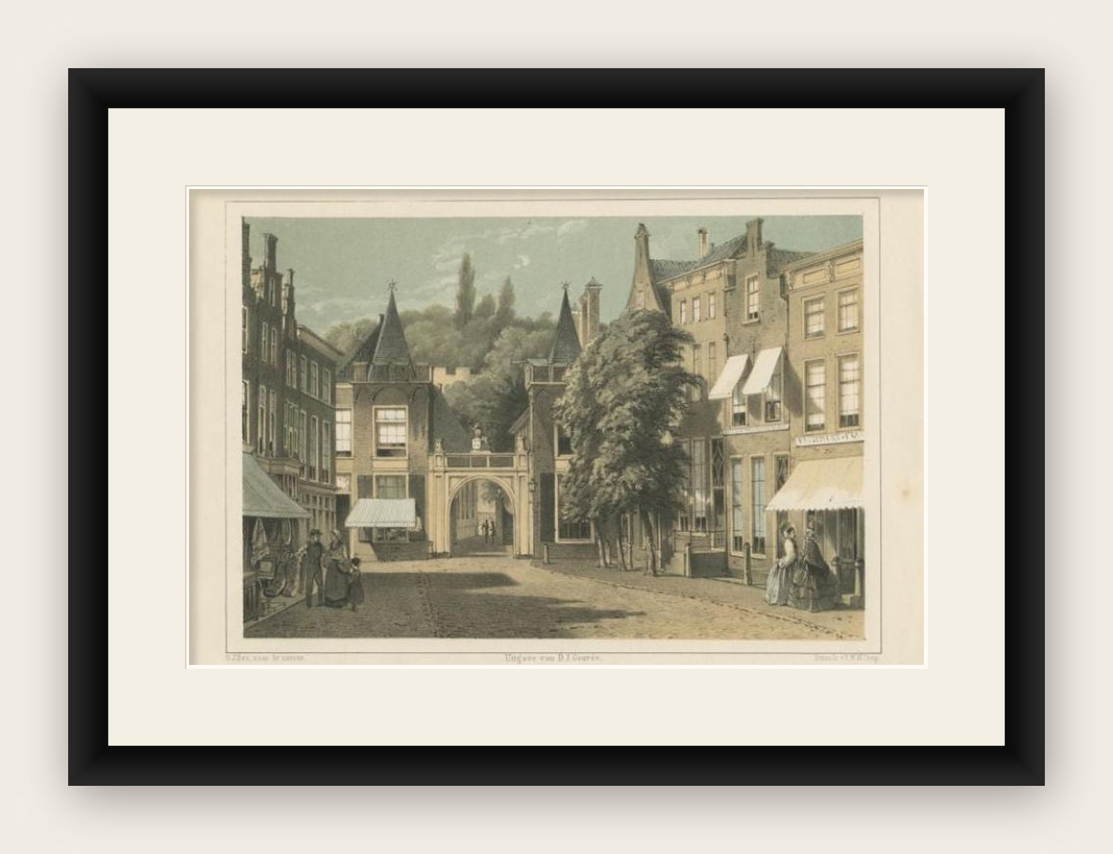 Antique Print of a Gate to the Burcht of Leiden, The Netherlands, 1859