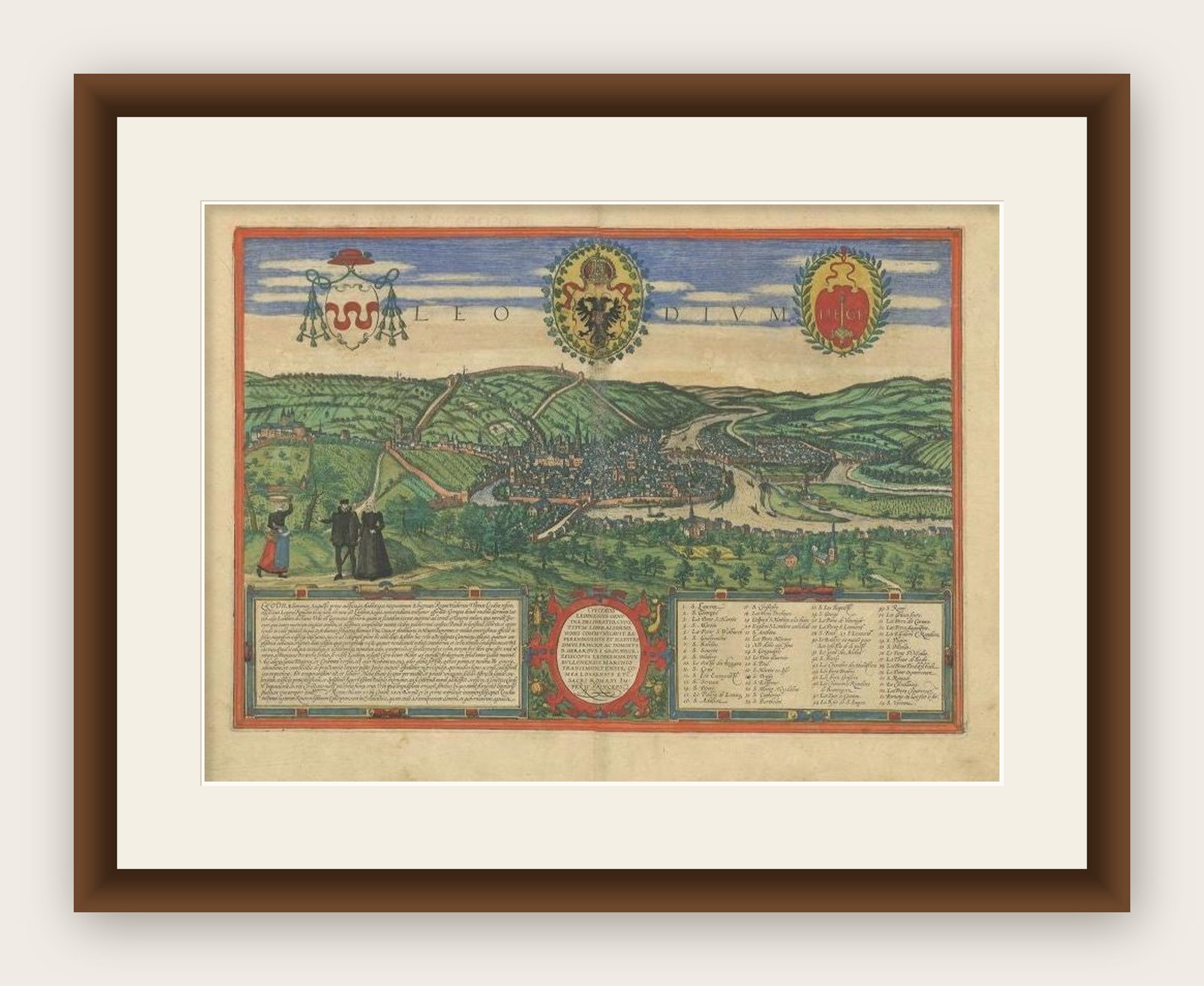 Antique Print of Liège / Luik in Belgium by Braun & Hogenberg, 1575