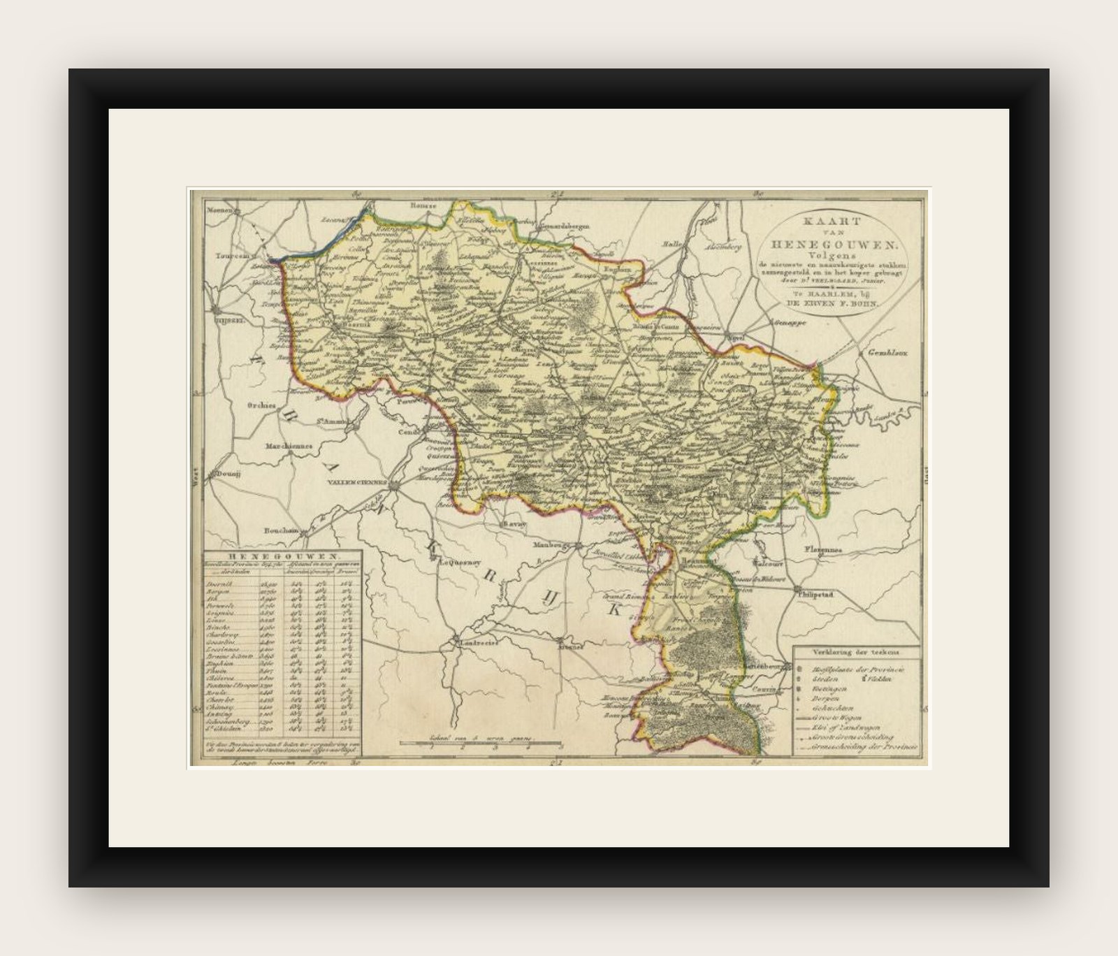 Antique Map of the Region of Henegouwen by Veelwaard, C.1840