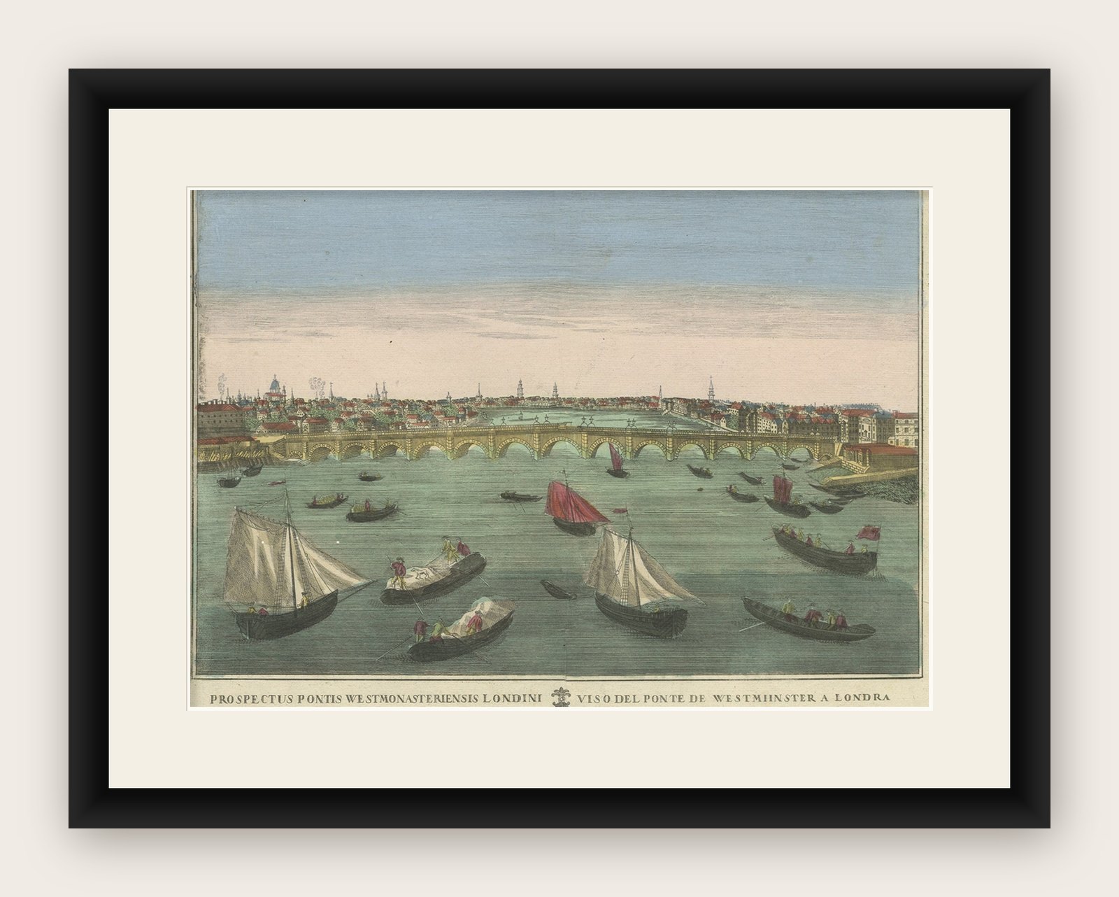 Antique Optica Print of the Westminster Bridge in London, c.1770