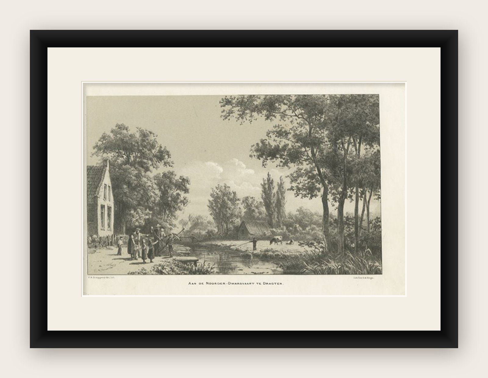 Antique Print of the Canal of Drachten, Frisian City in The Netherlands, 1888