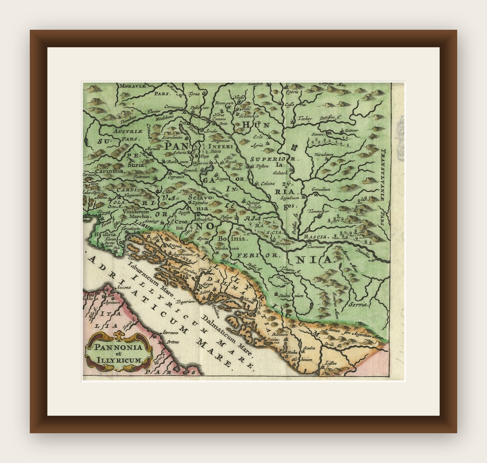 Antique Map of Pannonia and Illyria by Cluver, 1685