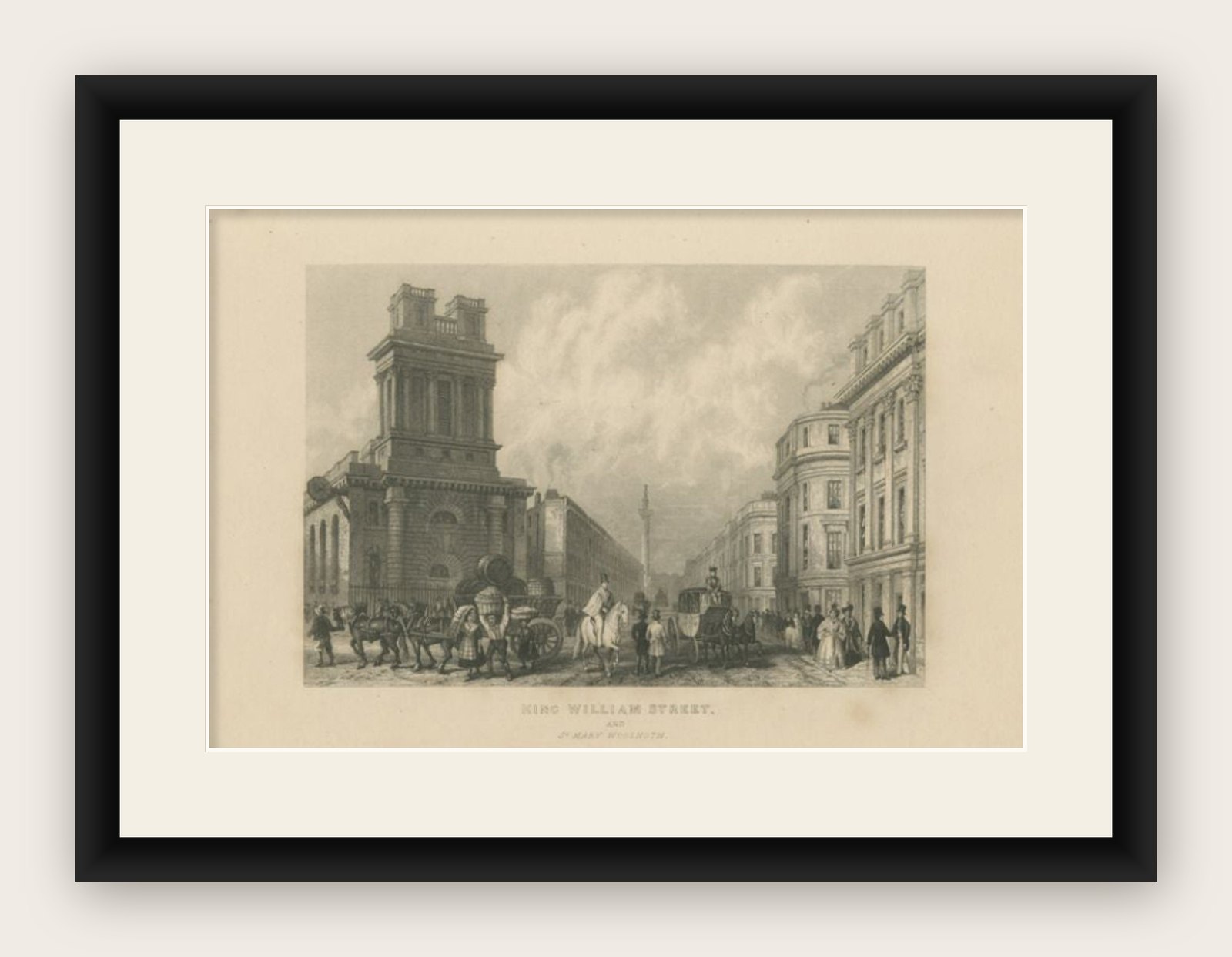 Antique Print of the King William Street of London, c.1840