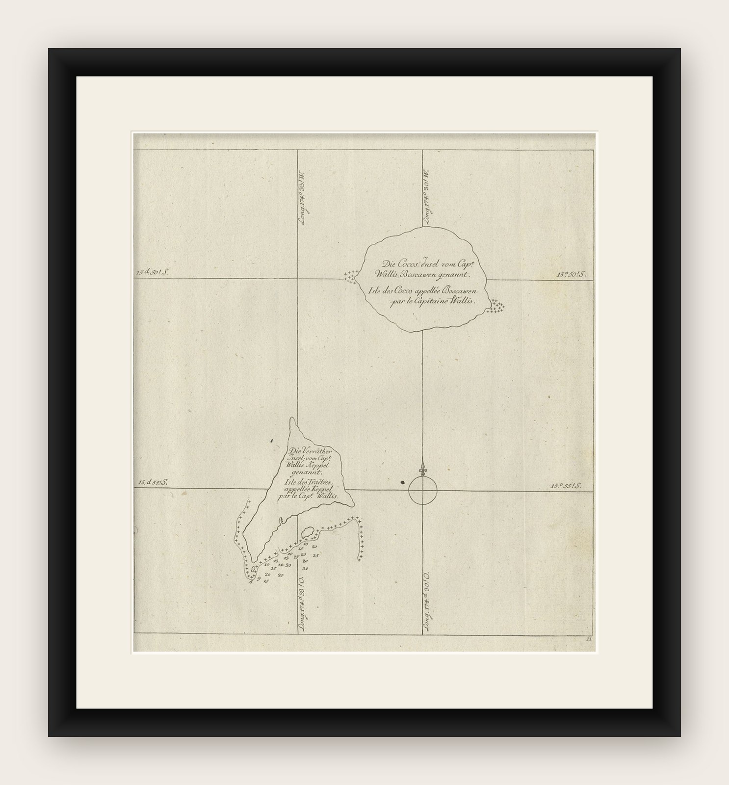 Antique Map of the Cocos or Keeling Islands, 1778