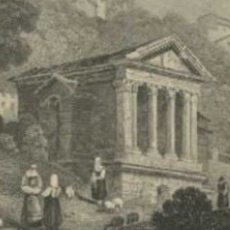 Antique Print of the Temple of Clitumnus by Fisher, C.1830