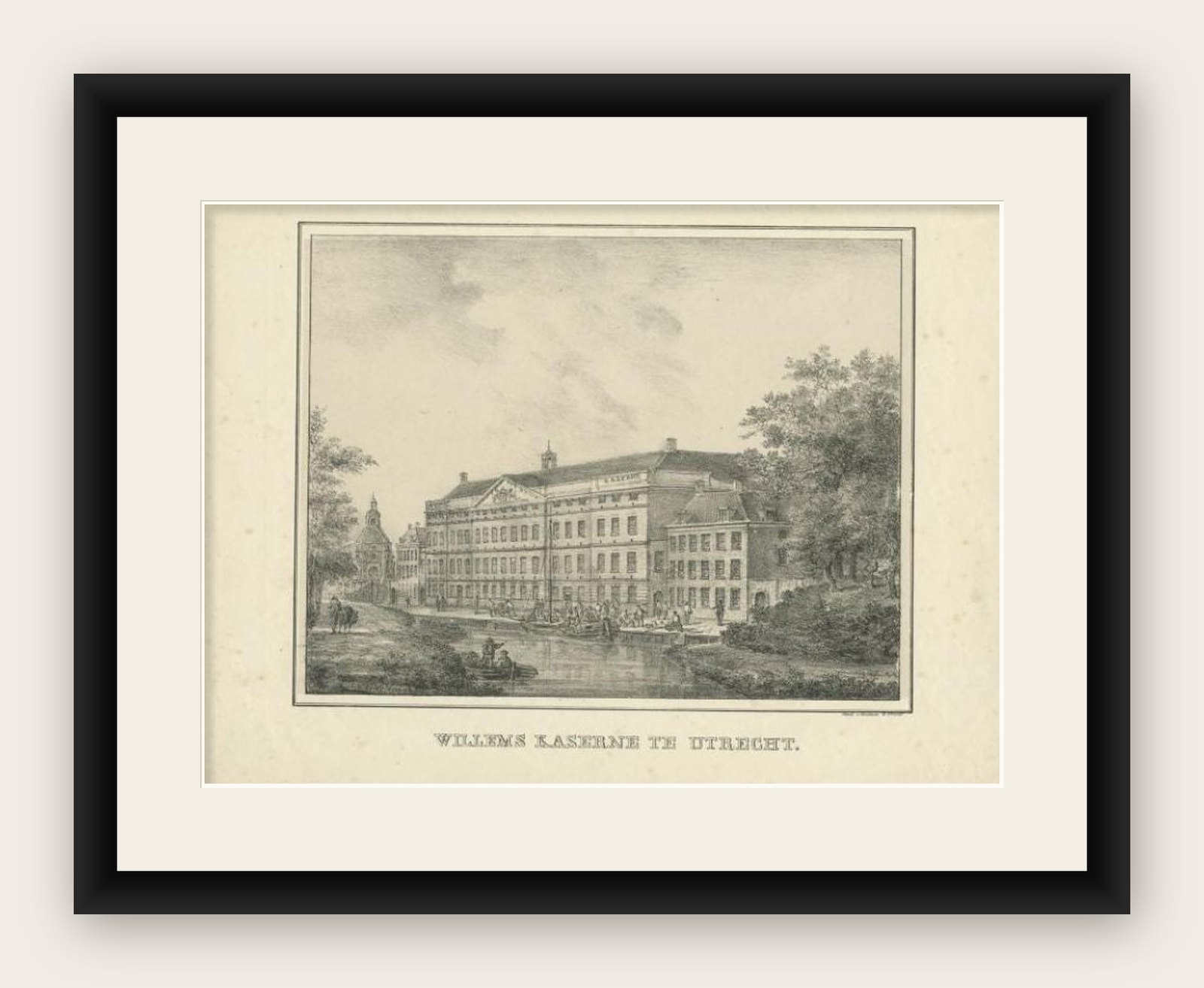 Antique Print of the 'Willems Kazerne' in Utrecht, the Netherlands, circa 1830