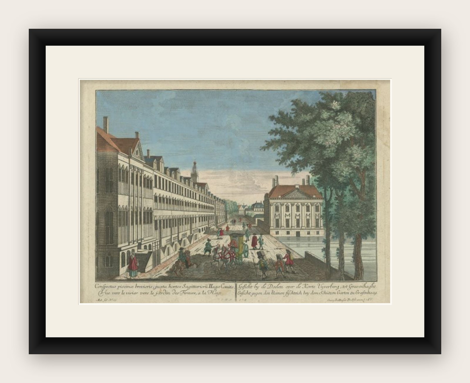 Antique Print of the Korte Vijverberg in The Hague, The Netherlands, c.1760