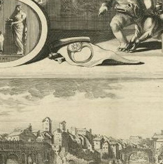 Antique Print of the Tiber River in Rome, Italy, 1704