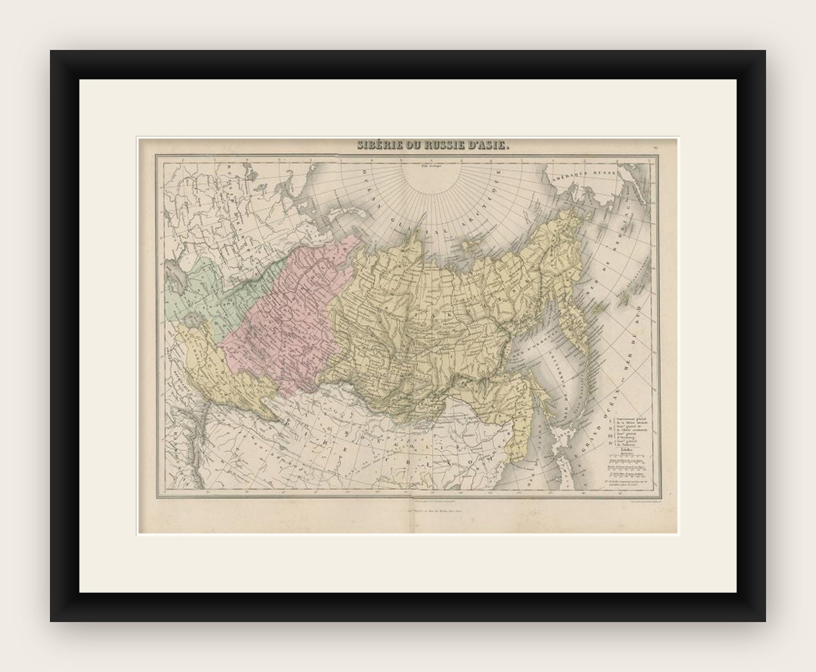 Antique Map of Russia and Siberia by Migeon, 1880