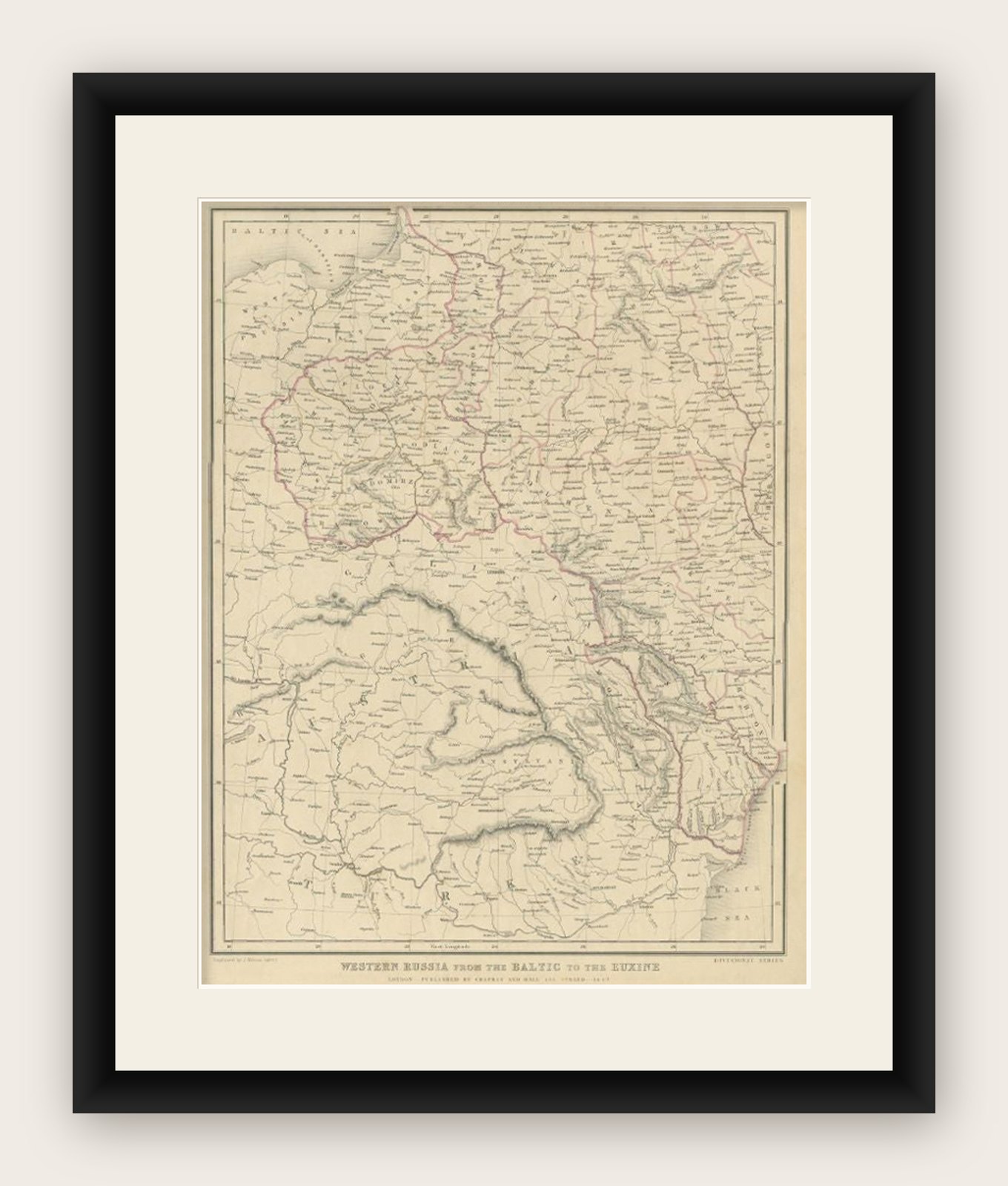 Antique Map of Russia from the Baltic to the Black Sea by Sharpe, 1849