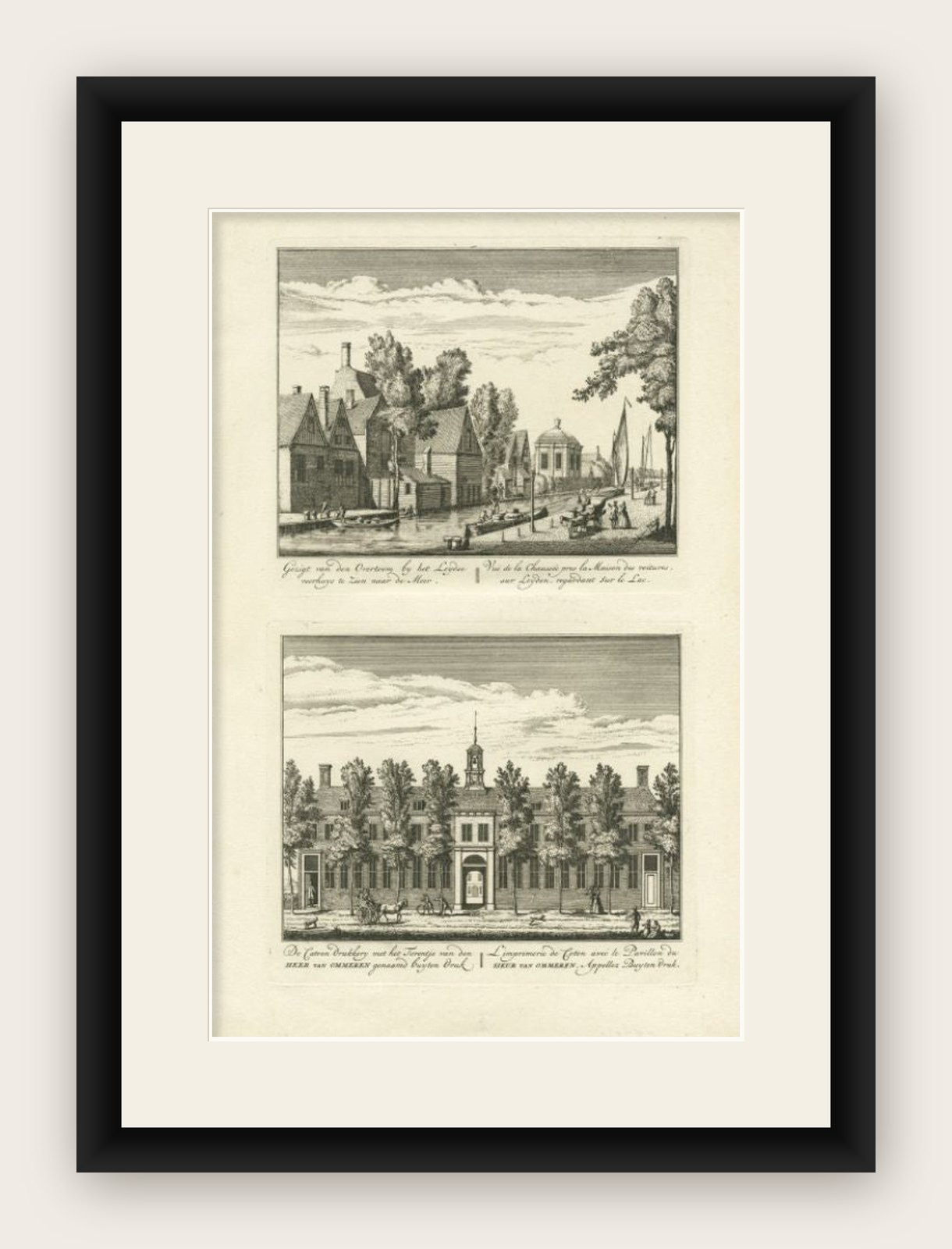 Rare Antique Print of the 'Overtoom' and A Cotton Factory, 1730