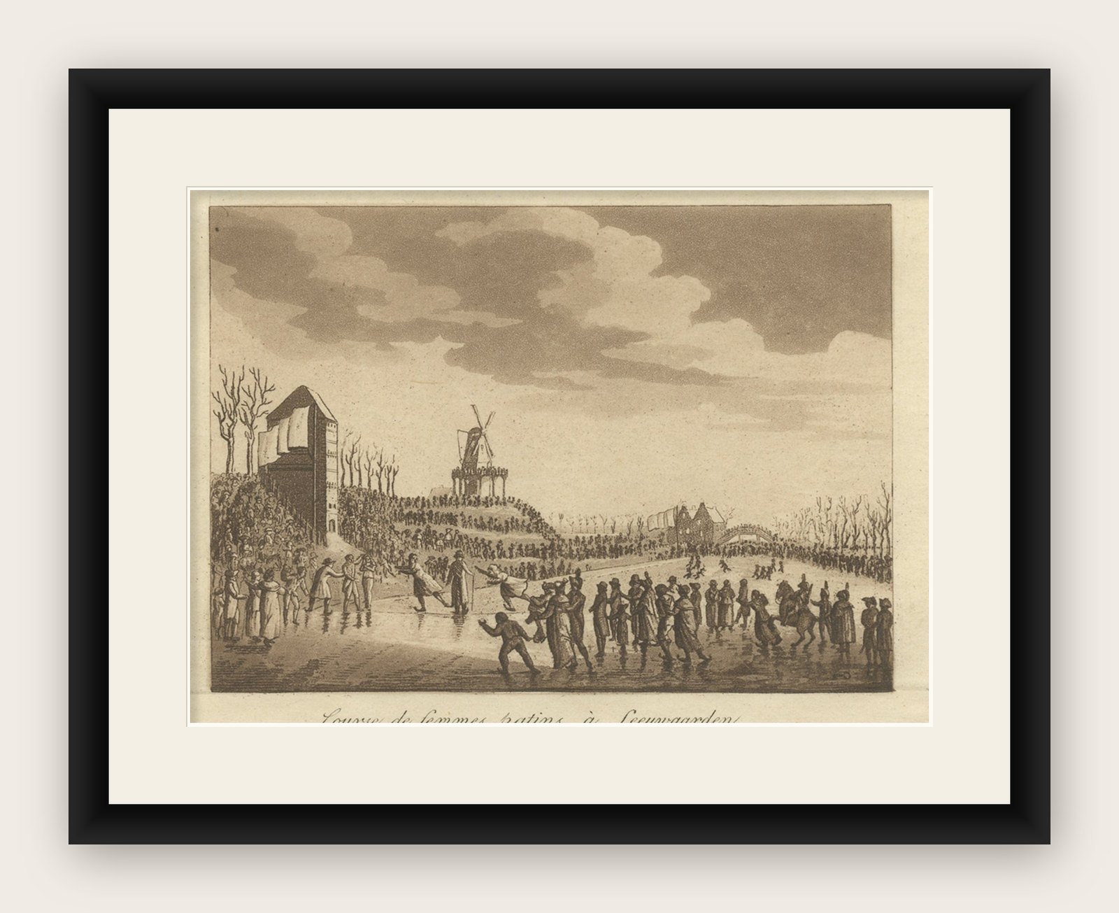 Rare Print of Ice Skating in Leeuwarden, Capital of Friesland, The Netherlands