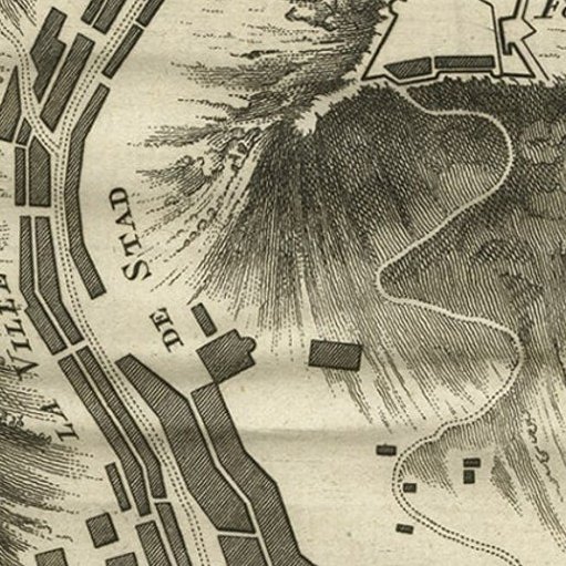 Antique Plan of the Forts and Town of St. Yago in the Cape Verde Islands, 1747