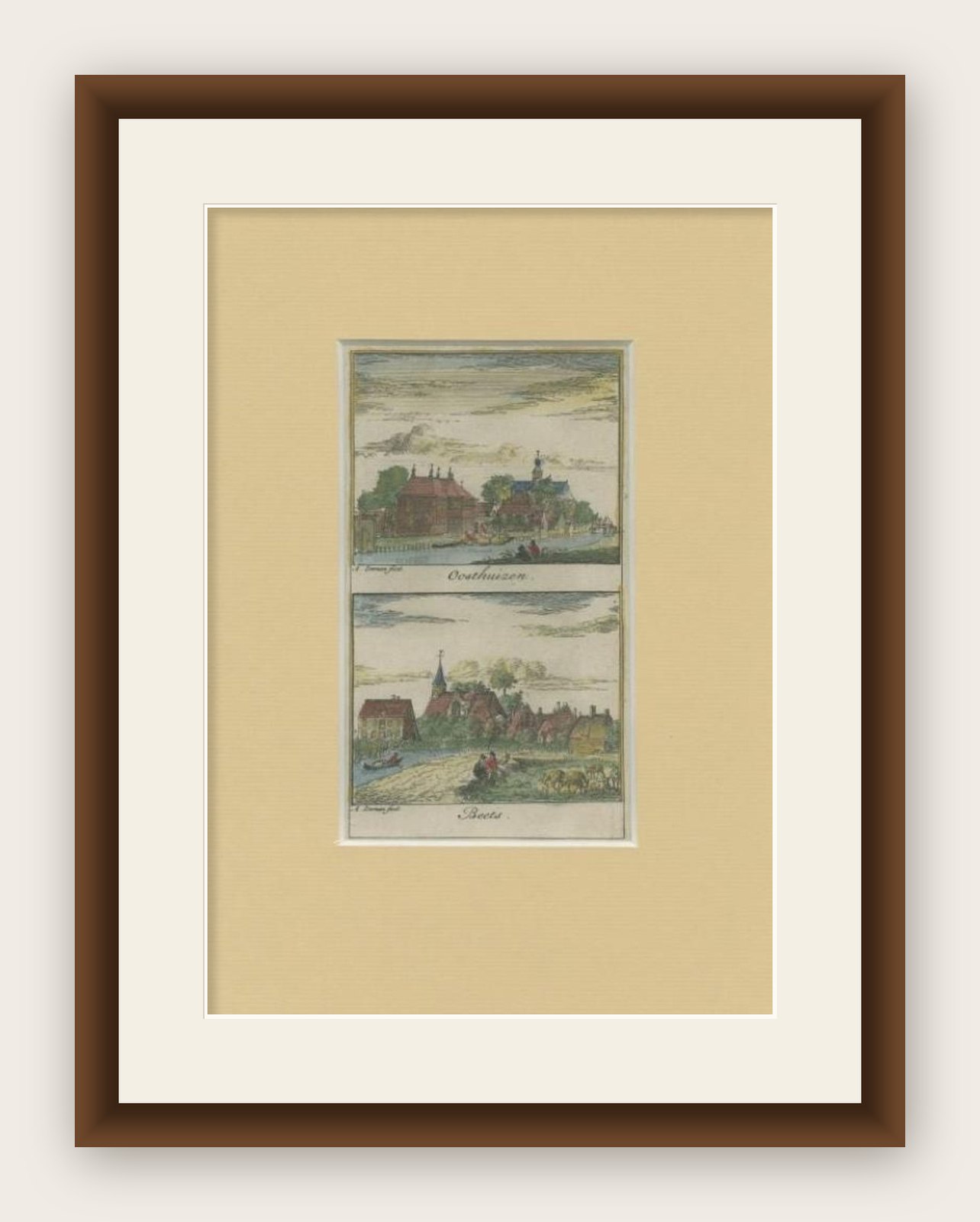 Antique Print of the Villages of Oosthuizen and Beets, The Netherlands, 1732