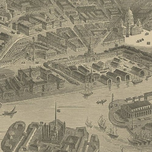 Old Print with a View of Saint Petersburg, Russia, 1887