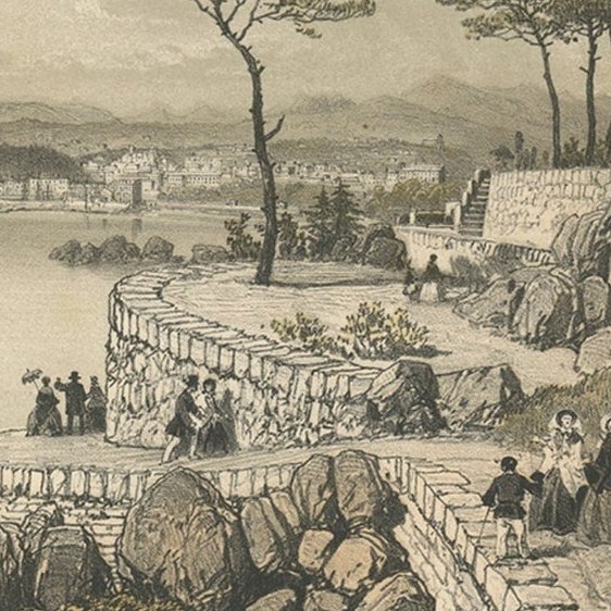 Decorative Antique Print of Nice Near Mont Boron in France, c.1865